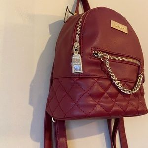 New BEBE Mini Backpack Burgandy/Gold